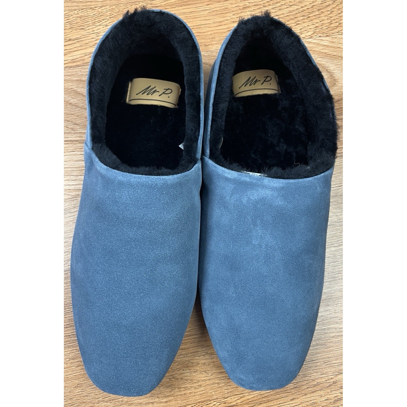 Mr Porter Mr P Suede Slippers Blue Size 11 Mens Slip-On Faux Fur Lined New — image 5 of 8